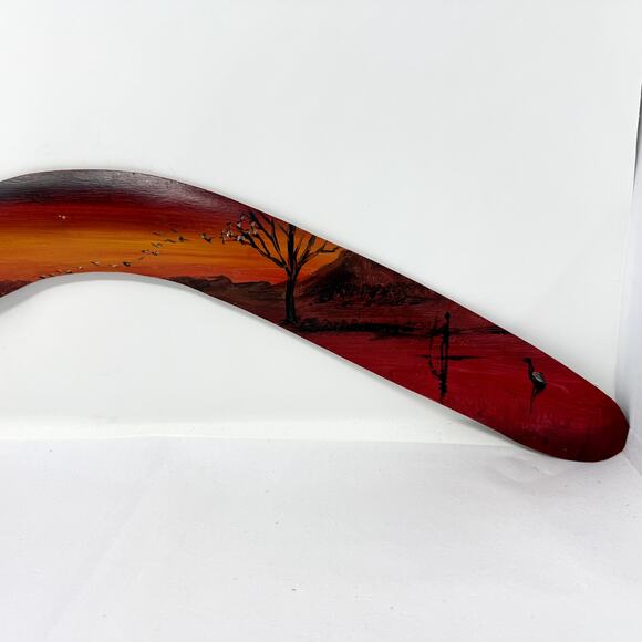 Hand Painted Boomerang Wall Decor Sunset Landscape Art 23 Wooden Australia Style - Picture 3 of 6